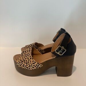 Qupid Tan and Black Spotted Platform Sandals